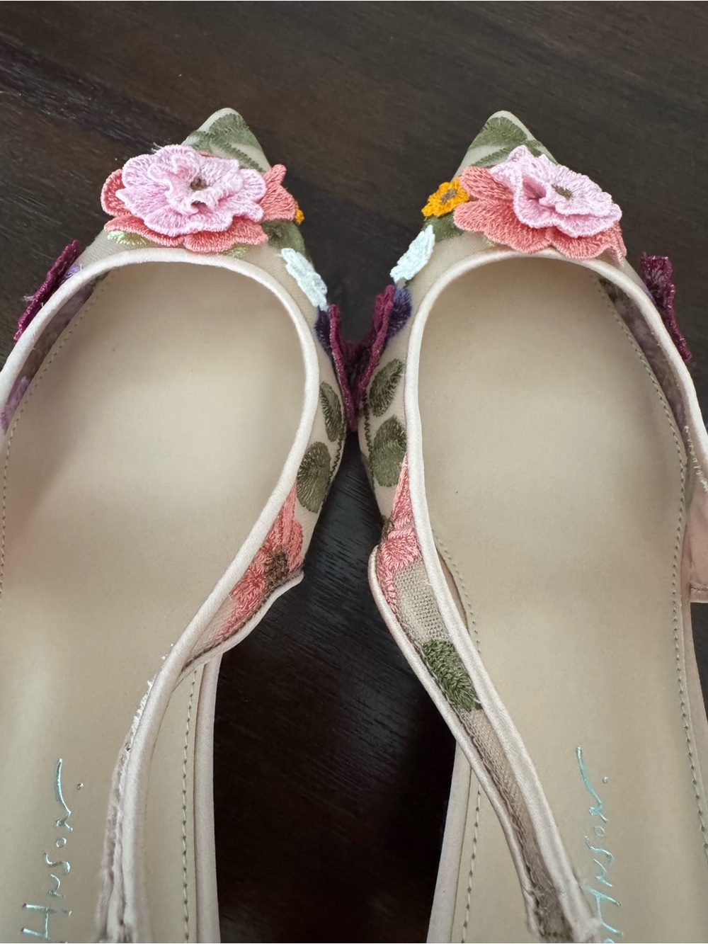 Betsey Johnson Floral Embroidered Slingback Heels - Picture 4 of 13